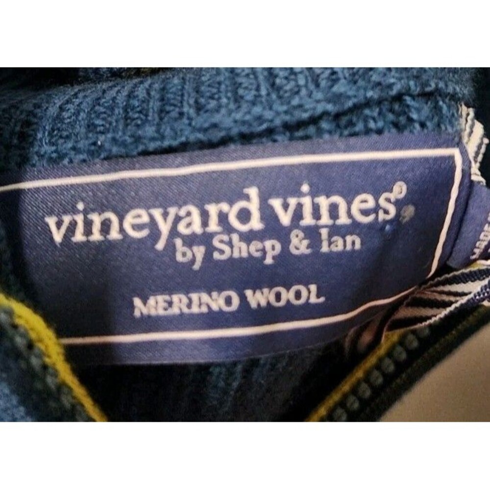 New Vineyard Vines Mens Med Merino Wool OTG Rib Ski Quarter Zip Sweater Teal Bay - Picture 6 of 12